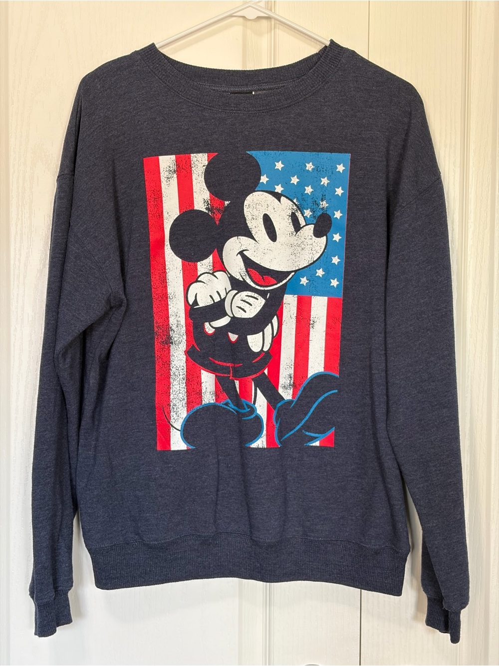 NWOT Disney Mickey Mouse Flag Graphic Sweatshirt Navy Small